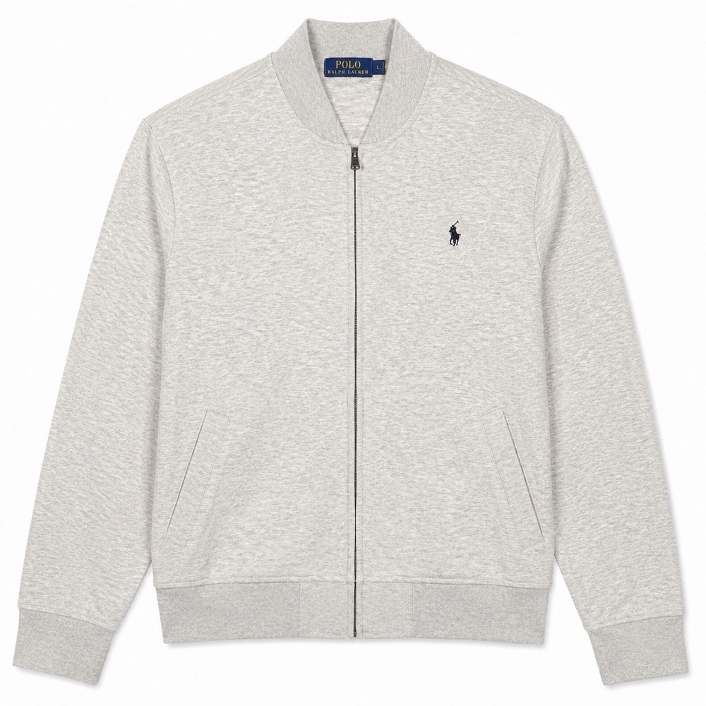 Polo Ralph Lauren Mens Large Full Zip Bomber Jacket Oatmeal Heather Fleece